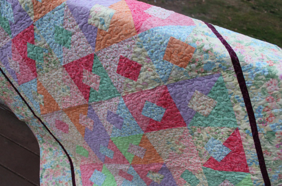Handmade Pastel Throw Quilt &ndash; Geometric Floral, Spring D&eacute;cor picture
