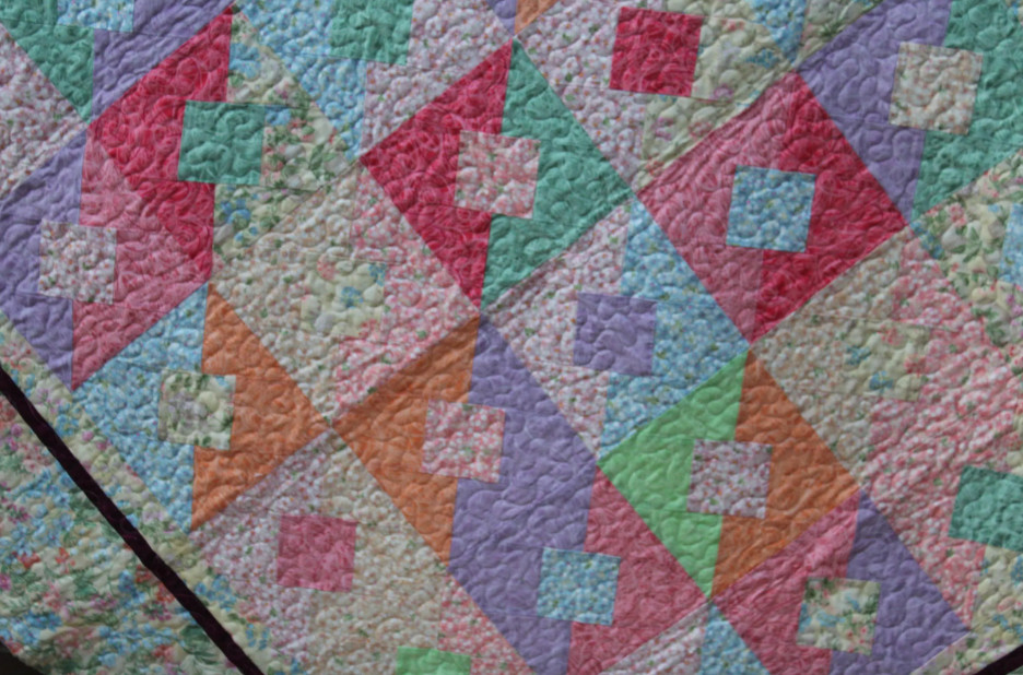 Handmade Pastel Throw Quilt &ndash; Geometric Floral, Spring D&eacute;cor picture