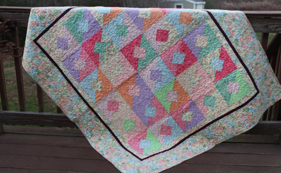 Handmade Pastel Throw Quilt &ndash; Geometric Floral, Spring D&eacute;cor picture
