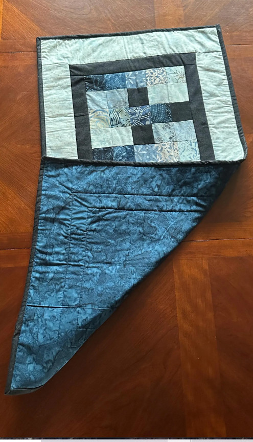 Blue Batik Hues Table Topper with Black Trim 19x35 inches picture