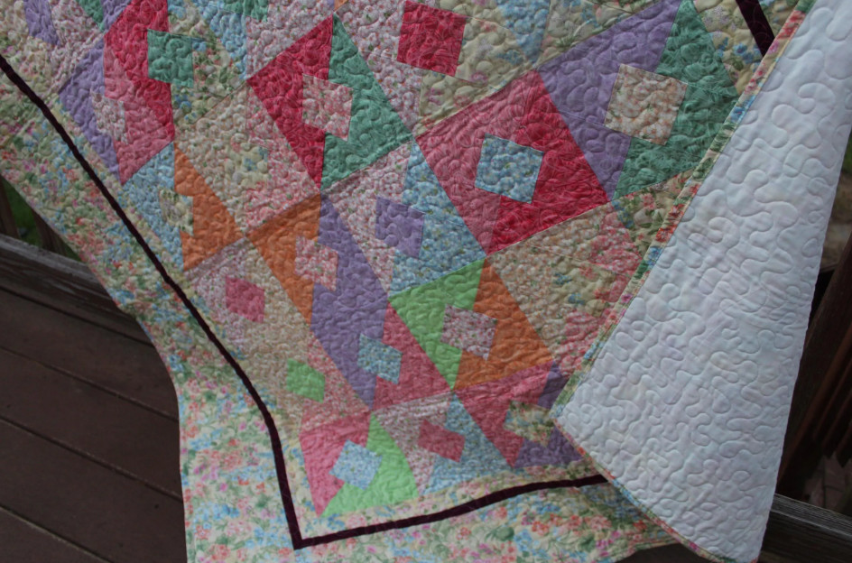Handmade Pastel Throw Quilt &ndash; Geometric Floral, Spring D&eacute;cor picture