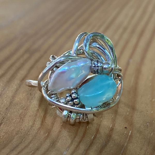 Size 6.5 Sterling Opal and Freshwater Pearl Ring picture