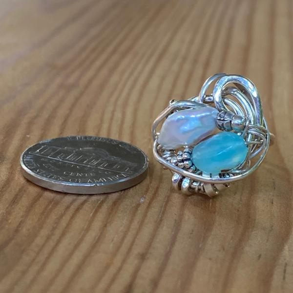 Size 6.5 Sterling Opal and Freshwater Pearl Ring picture