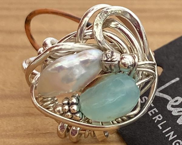 Size 6.5 Sterling Opal and Freshwater Pearl Ring