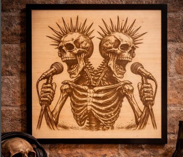 Laser Engraved framed skeleton sign