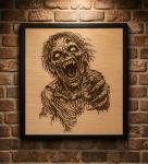 Laser engraved wooden zombie art