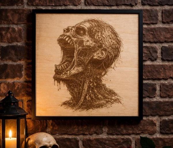 Laser engraved ghoul/zombie art