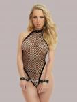 Fishnet Halter Teddy w/ Cuffs