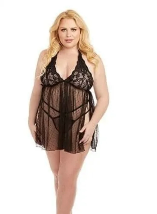 Sheer Halter Babydoll & Panty Set