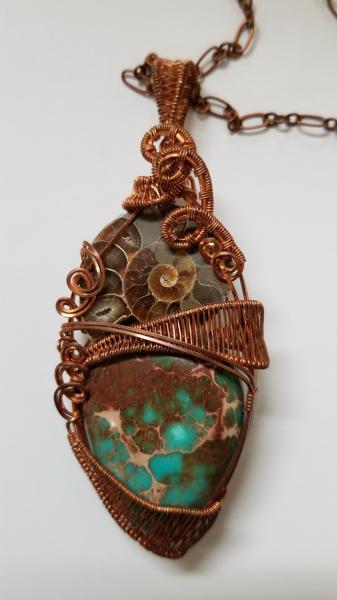 Ammonite and Jasper Copper Wrapped Pendant