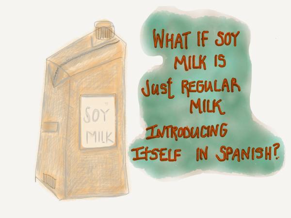 What if soy milk is just regular milk introducing itself in Spanish?