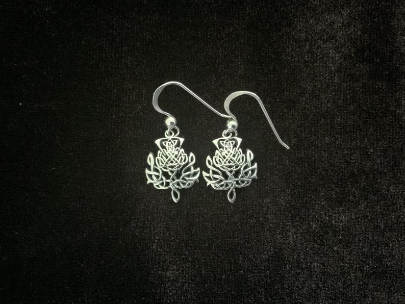 Sterling Silver Scottish Thistle Dangle Earrings picture