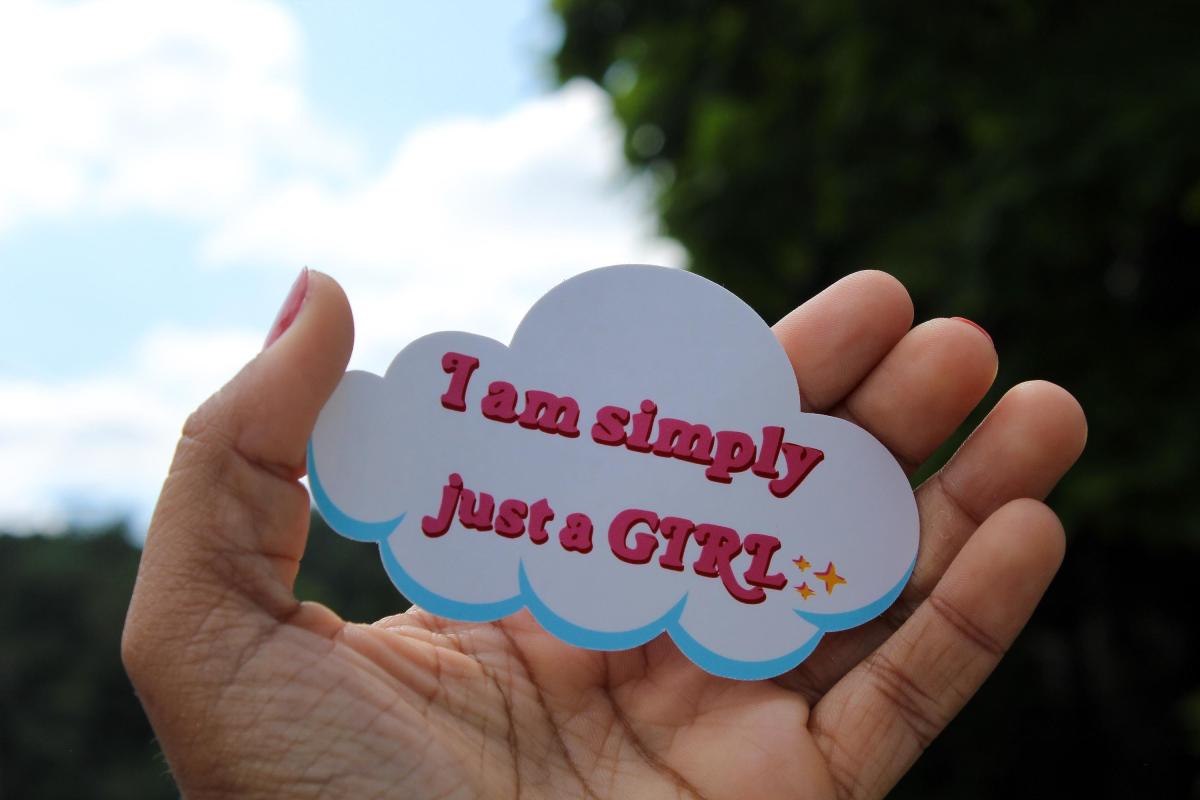 Just a Girl Vinyl Sticker | Cute Pink Aesthetic Sticker | Waterproof Cloud Decal | Coquette Sticker | Girly Laptop Sticker picture