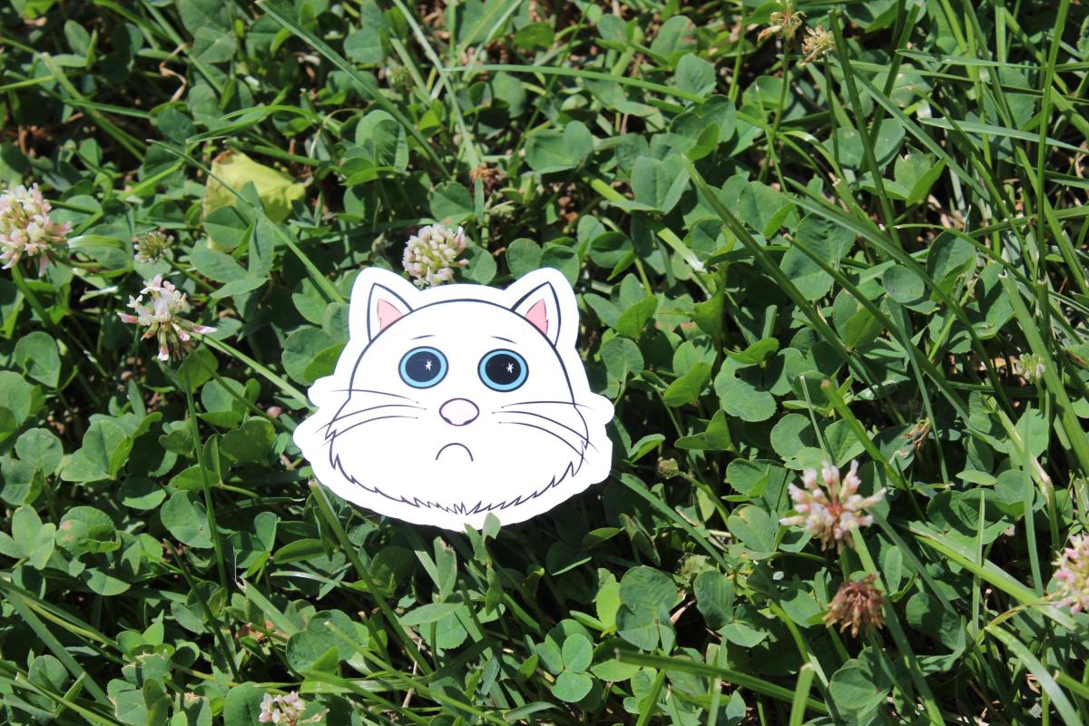 Cute White Cat Sticker | Sad Kitty Vinyl Sticker | Cartoon Cat Decal | Waterproof Laptop Sticker | Cat Lover Gift | Cute Animal Sticker picture