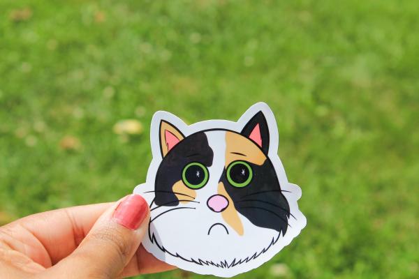 Cute Calico Cat Sticker | Sad Kitty Vinyl Sticker | Cartoon Cat Decal | Waterproof Laptop Sticker | Cat Lover Gift | Cute Animal Sticker