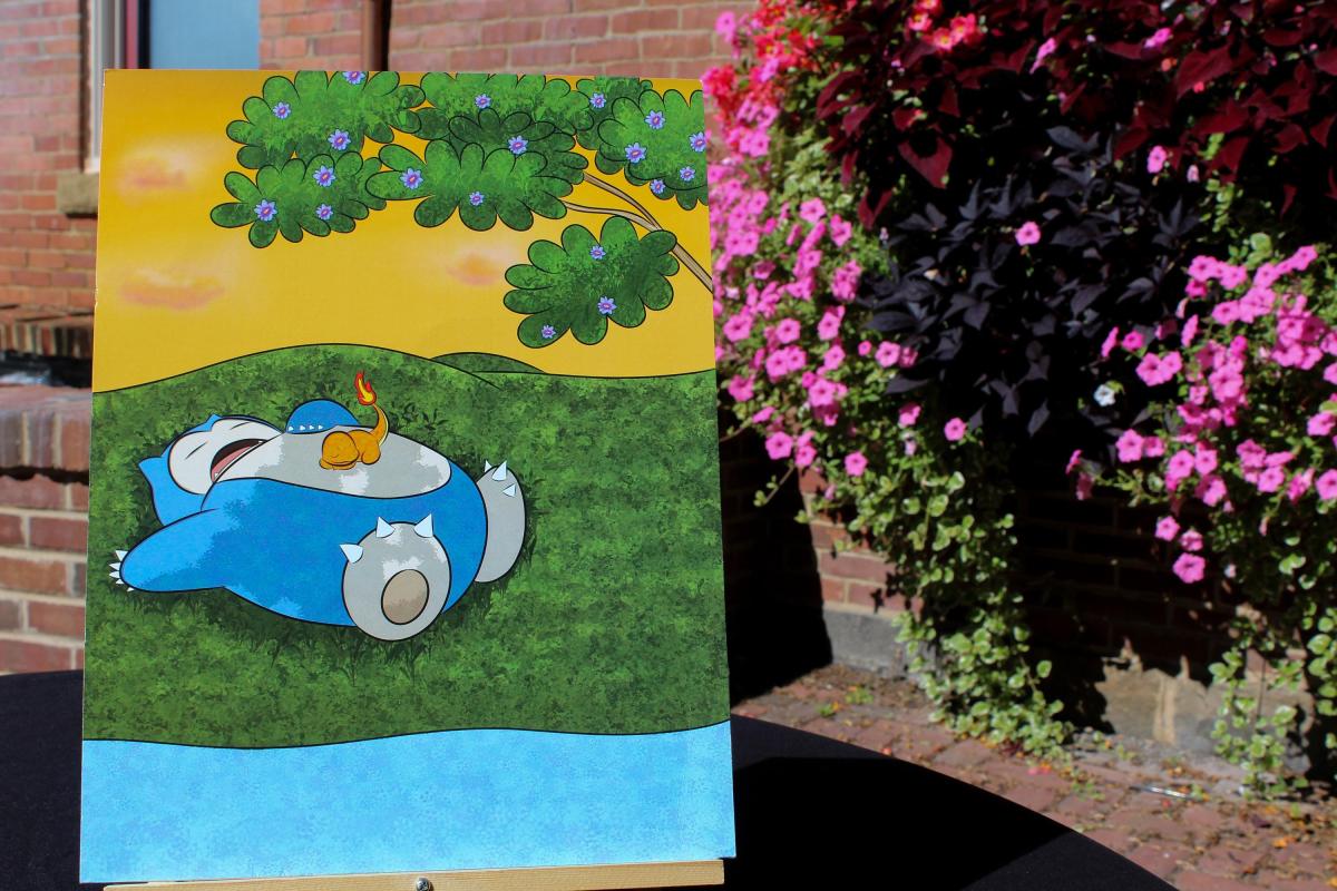 Snorlax & Charmander Cozy Sunset Wall Art, Cute Anime Inspired Nature Illustration, Peaceful Forest Landscape Decor, Gift for Pokemon Fans, picture