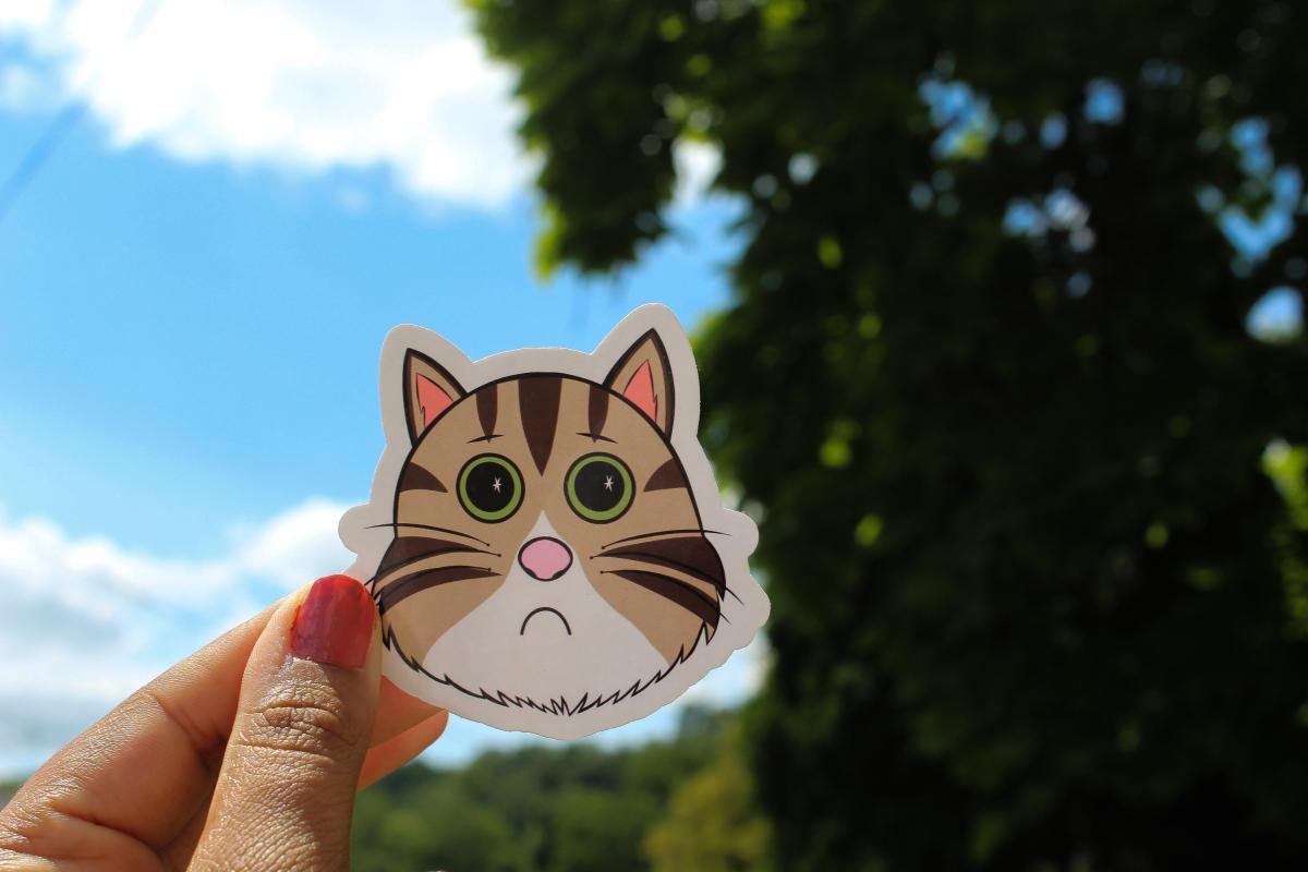 Sad Cat Sticker, Crying Cat Sticker, Cute Cat Meme Vinyl Sticker, Funny Kitty Decal, Waterproof Laptop Sticker, Cat Lover Gift picture