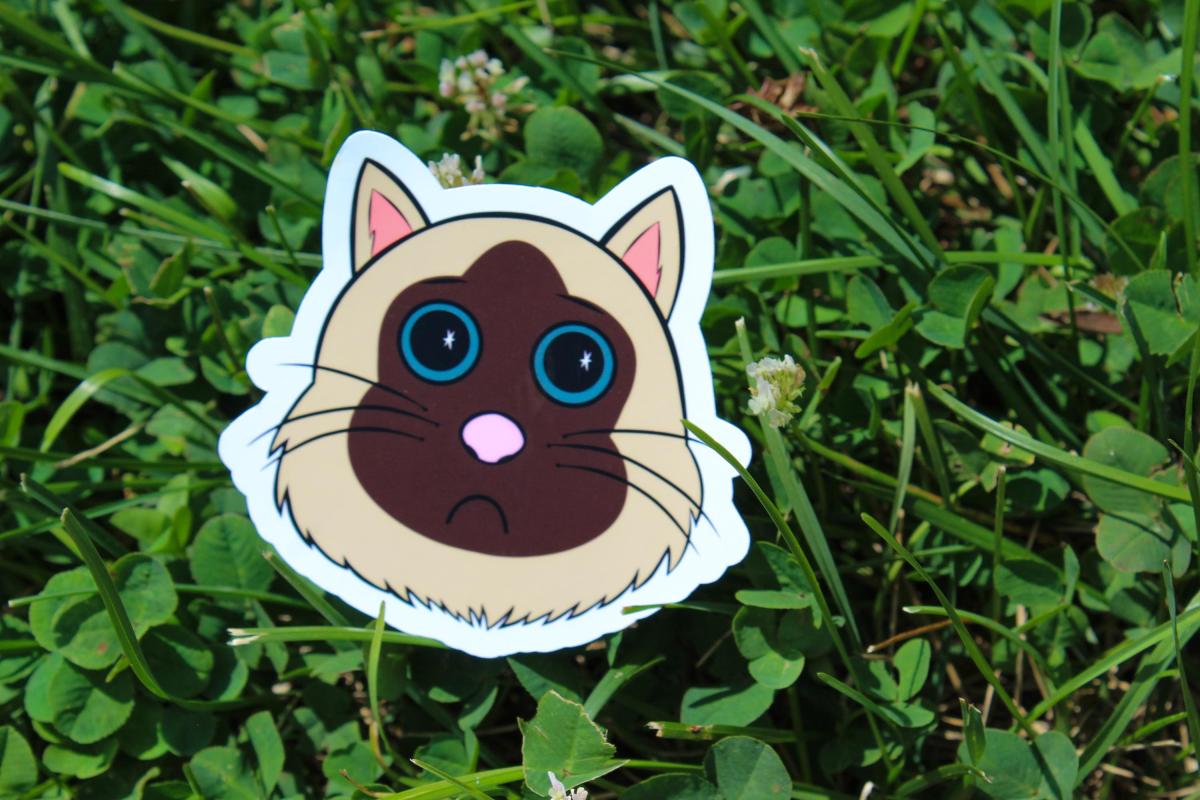 Cute Siamese Cat Sticker | Sad Kitty Vinyl Sticker | Cartoon Cat Decal | Waterproof Laptop Sticker | Cat Lover Gift | Cute Animal Sticker picture