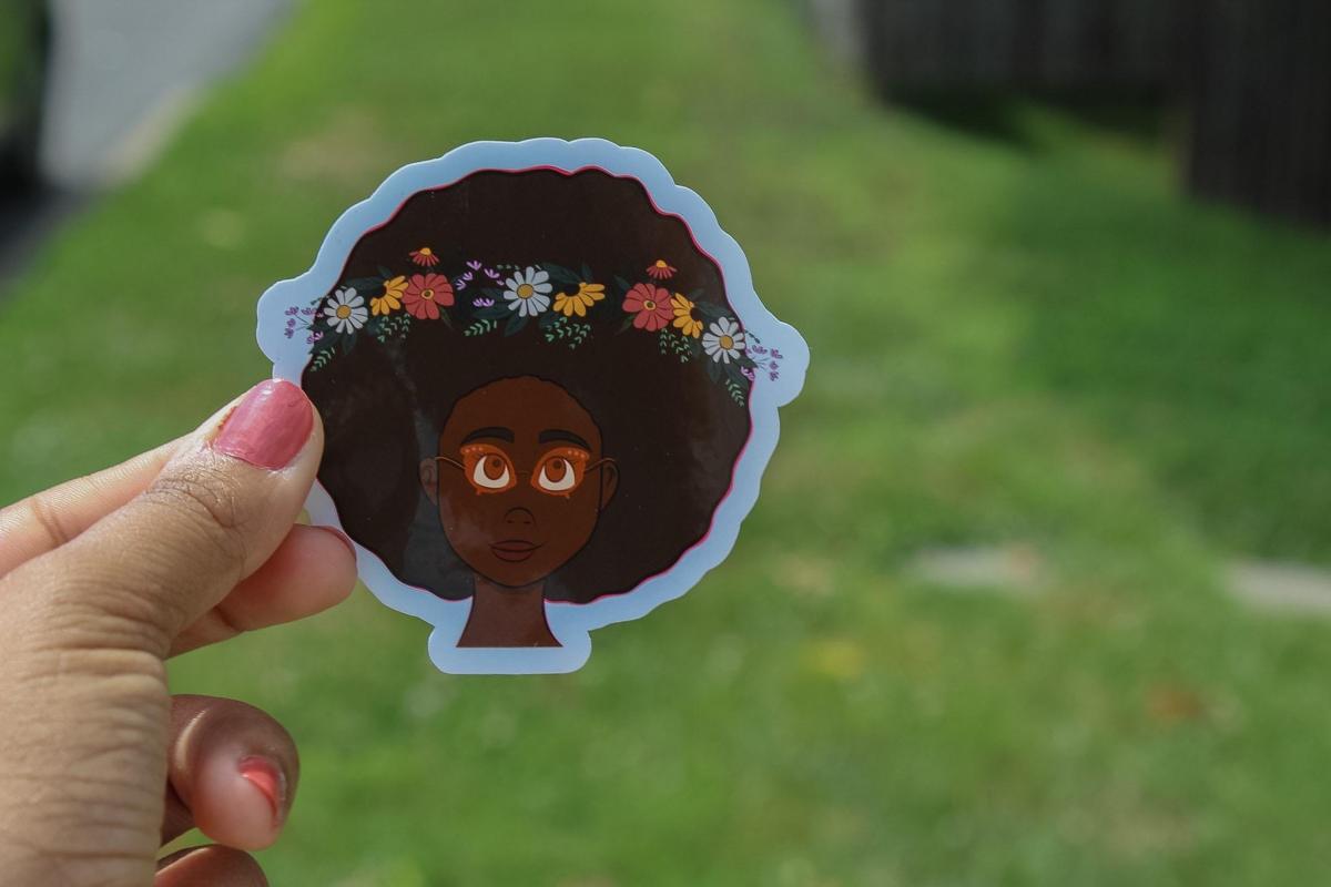 Black Girl Floral Vinyl Sticker | Afro Flower Crown Sticker | Waterproof Art Decal | Cute Natural Hair Sticker | Original Artwork picture