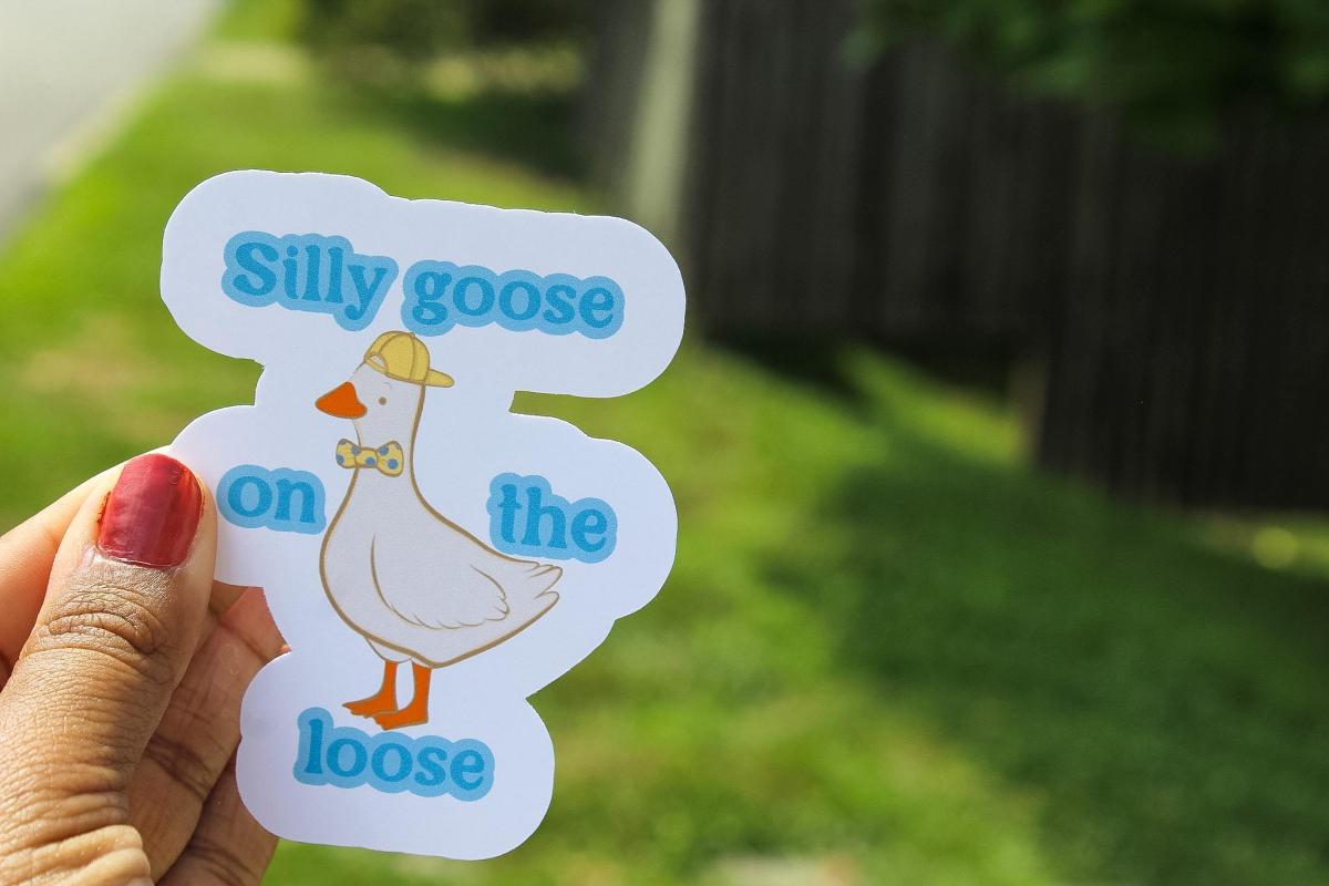Silly Goose on the Loose Vinyl Sticker | Funny Goose Sticker | Cute Waterproof Decal | Goose Lover Gift | Whimsical Animal Sticker picture