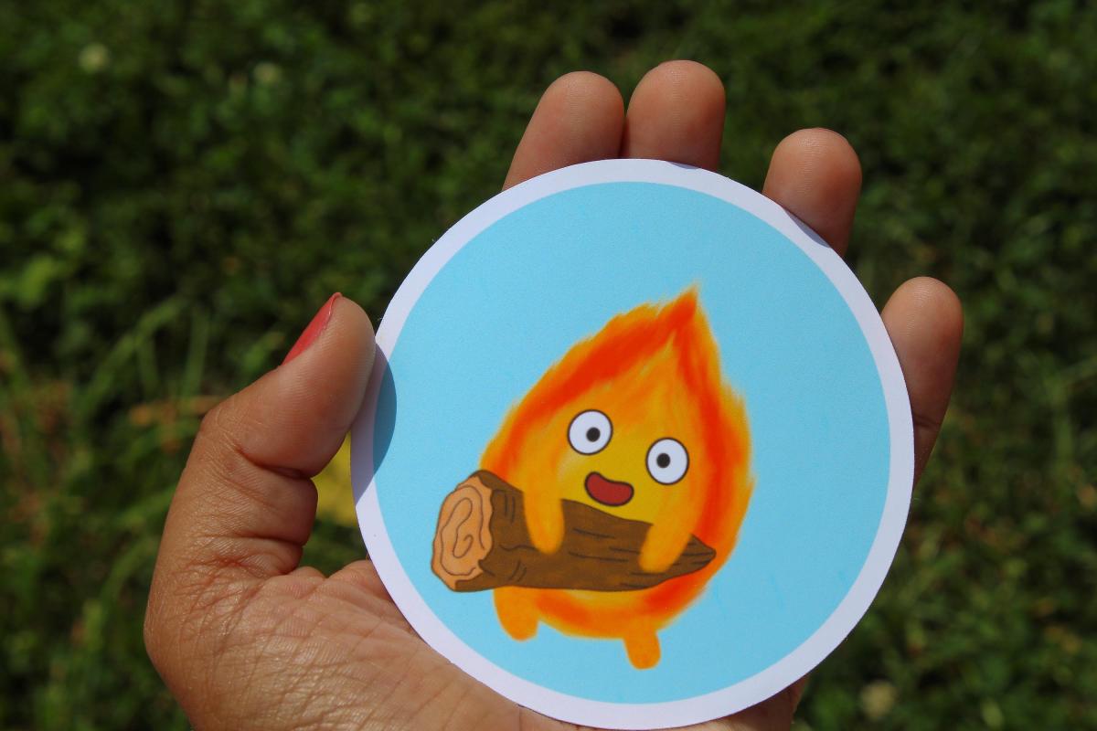 Cute Fire Spirit Vinyl Sticker, Kawaii Fire Character Decal, Waterproof Fantasy Sticker, Whimsical Character Art, Cute Vinyl Sticker Gift picture
