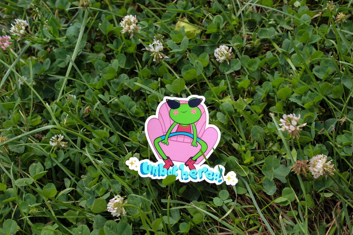 Unbothered Frog Vinyl Sticker | Funny Frog Sticker | Cute Waterproof Frog Decal | Chill Frog Aesthetic | Original Cartoon Sticker picture