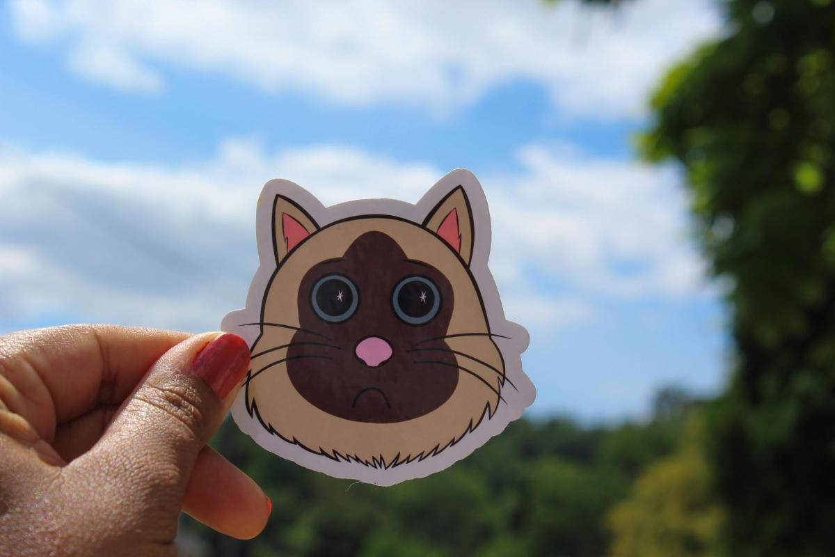 Cute Siamese Cat Sticker | Sad Kitty Vinyl Sticker | Cartoon Cat Decal | Waterproof Laptop Sticker | Cat Lover Gift | Cute Animal Sticker picture