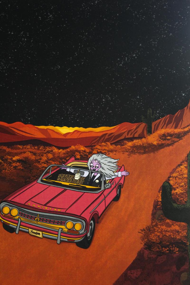 Freedom Looks Good on Her | Desert Sunset Wall Art | Convertible Road Trip Illustration | Western Landscape Decor | Boho Desert Artwork picture