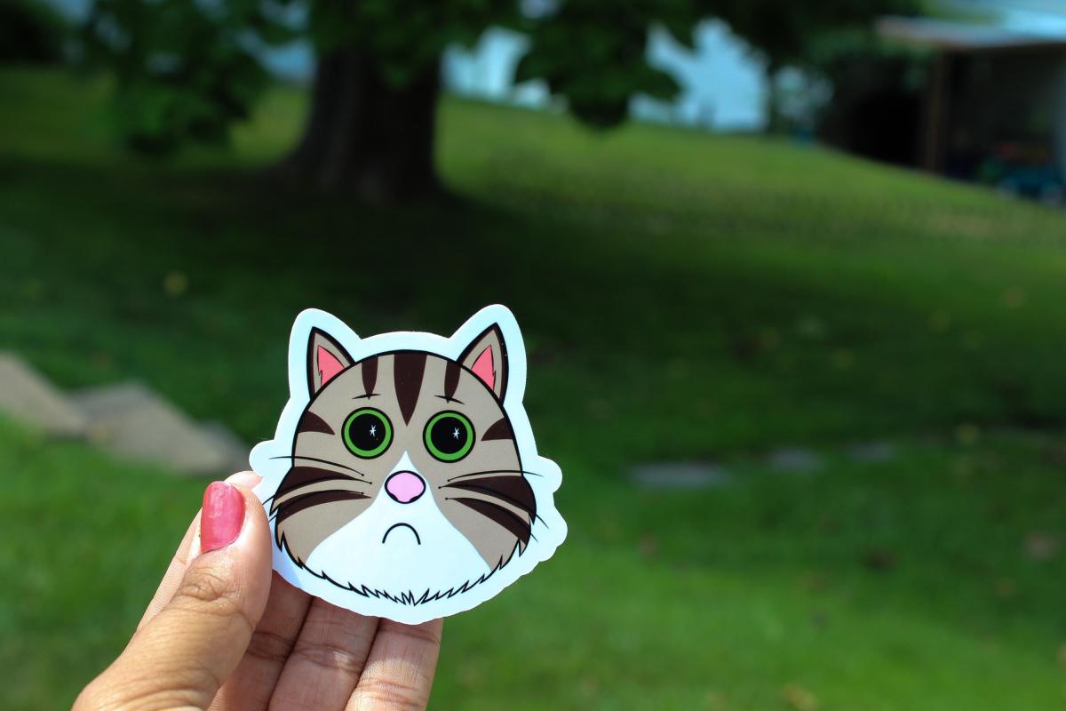 Sad Cat Sticker, Crying Cat Sticker, Cute Cat Meme Vinyl Sticker, Funny Kitty Decal, Waterproof Laptop Sticker, Cat Lover Gift picture