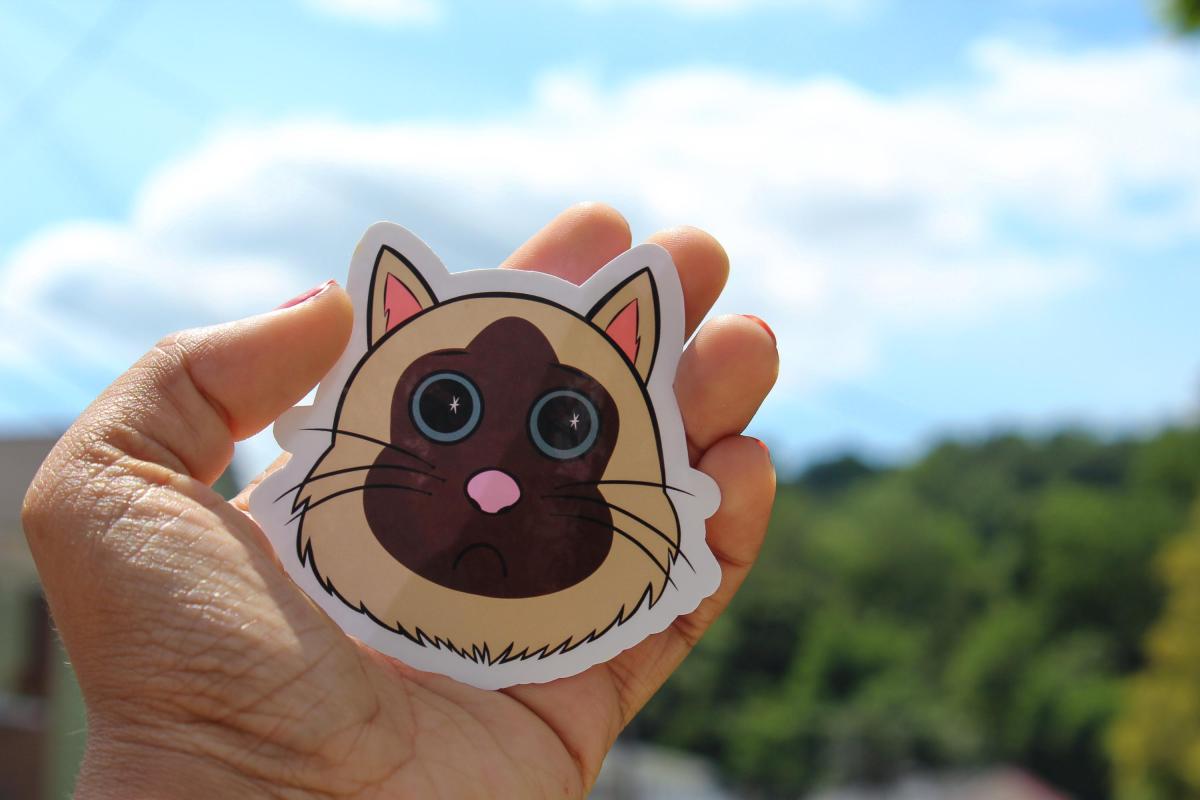 Cute Siamese Cat Sticker | Sad Kitty Vinyl Sticker | Cartoon Cat Decal | Waterproof Laptop Sticker | Cat Lover Gift | Cute Animal Sticker picture