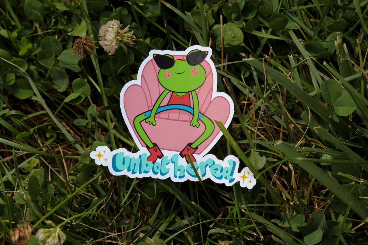 Unbothered Frog Vinyl Sticker | Funny Frog Sticker | Cute Waterproof Frog Decal | Chill Frog Aesthetic | Original Cartoon Sticker picture