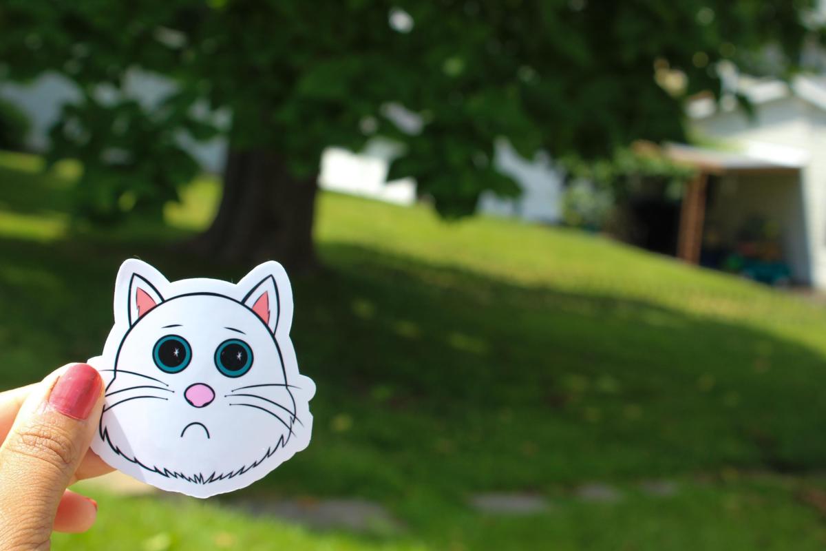 Cute White Cat Sticker | Sad Kitty Vinyl Sticker | Cartoon Cat Decal | Waterproof Laptop Sticker | Cat Lover Gift | Cute Animal Sticker picture