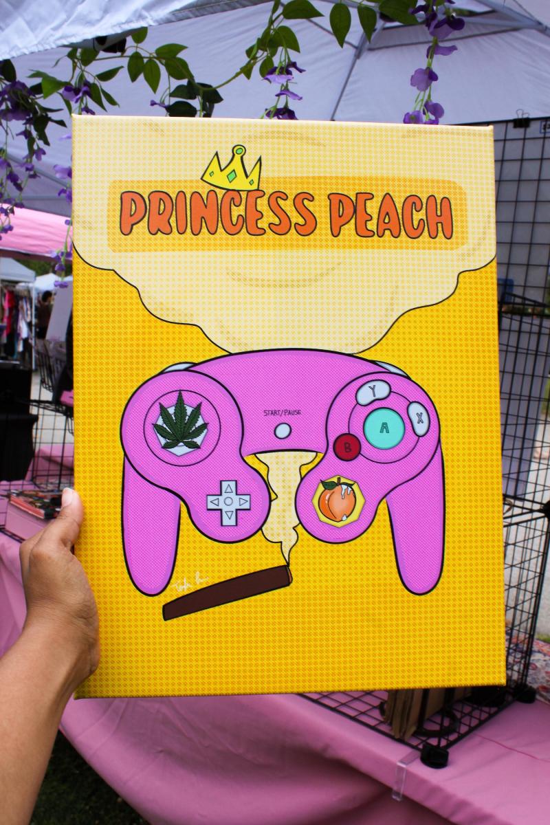 Princess Peach Gamer up Canvas Wall Art, Pink Game Controller Canvas Print, Gaming Room Decor, Cute Gamer Gift, Video Game Inspired Wall Art picture