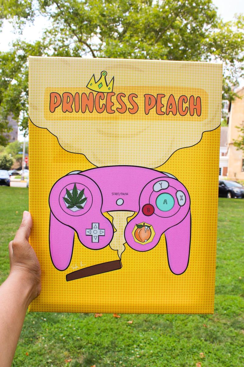 Princess Peach Gamer up Canvas Wall Art, Pink Game Controller Canvas Print, Gaming Room Decor, Cute Gamer Gift, Video Game Inspired Wall Art picture