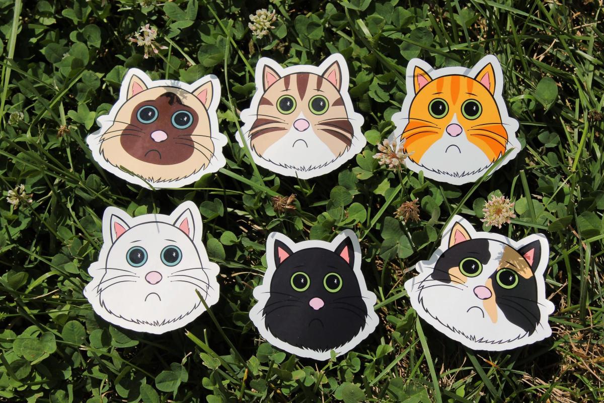 Adopt a Cat Sticker Bundle, 6 Cute Cat Vinyl Stickers, Kawaii Kitty Sticker Pack, Waterproof Laptop Stickers, Cat Lover Gift, Original Art picture