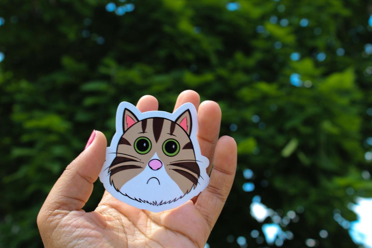 Sad Cat Sticker, Crying Cat Sticker, Cute Cat Meme Vinyl Sticker, Funny Kitty Decal, Waterproof Laptop Sticker, Cat Lover Gift picture