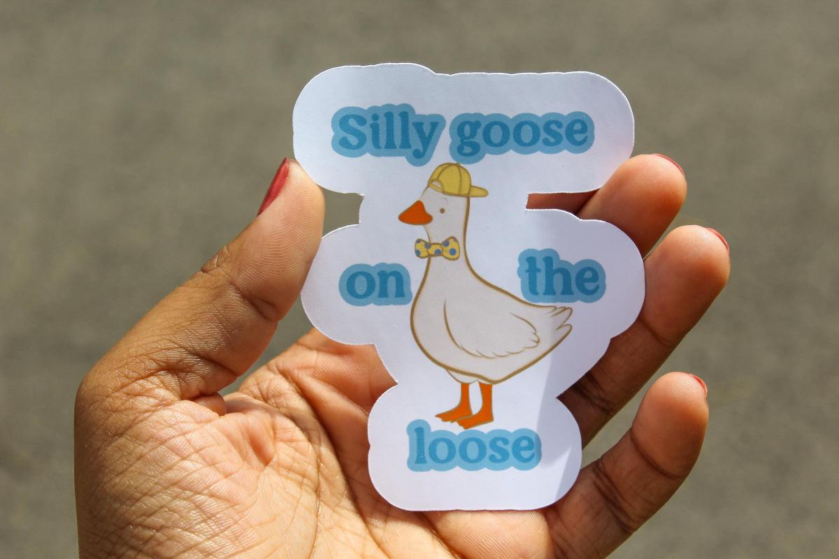 Silly Goose on the Loose Vinyl Sticker | Funny Goose Sticker | Cute Waterproof Decal | Goose Lover Gift | Whimsical Animal Sticker picture
