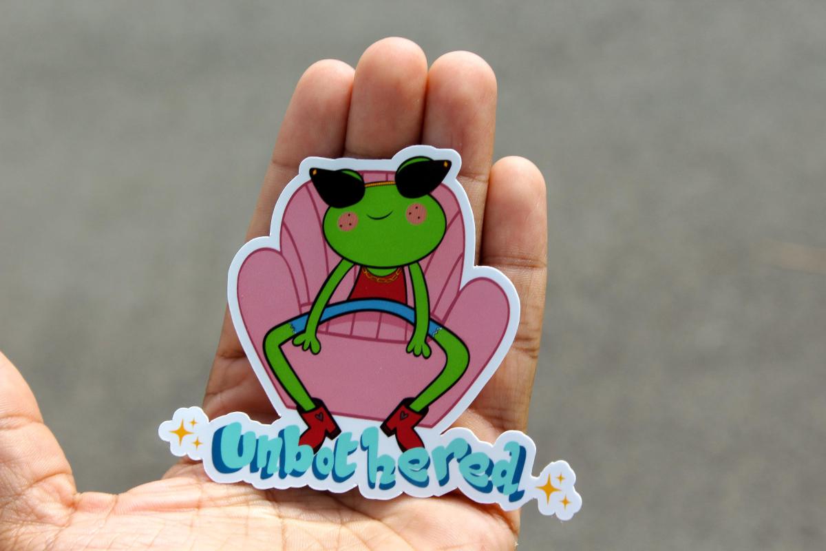 Unbothered Frog Vinyl Sticker | Funny Frog Sticker | Cute Waterproof Frog Decal | Chill Frog Aesthetic | Original Cartoon Sticker picture