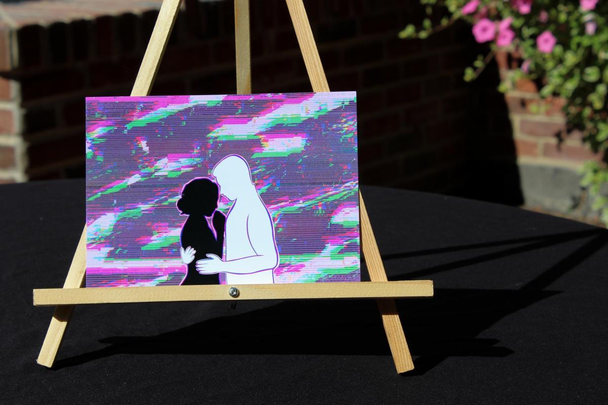 Glitch Love Wall Art | Modern Abstract Couple Print | Digital Romance Illustration | Vaporwave Aesthetic Decor | 5x7 Art Print picture