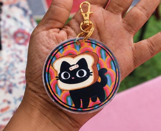 Toast Cat Acrylic Keychain | Cute Black Cat Keychain | Kawaii Bag Charm | Cat Lover Gift | Colorful Acrylic Keyring | Backpack Charm