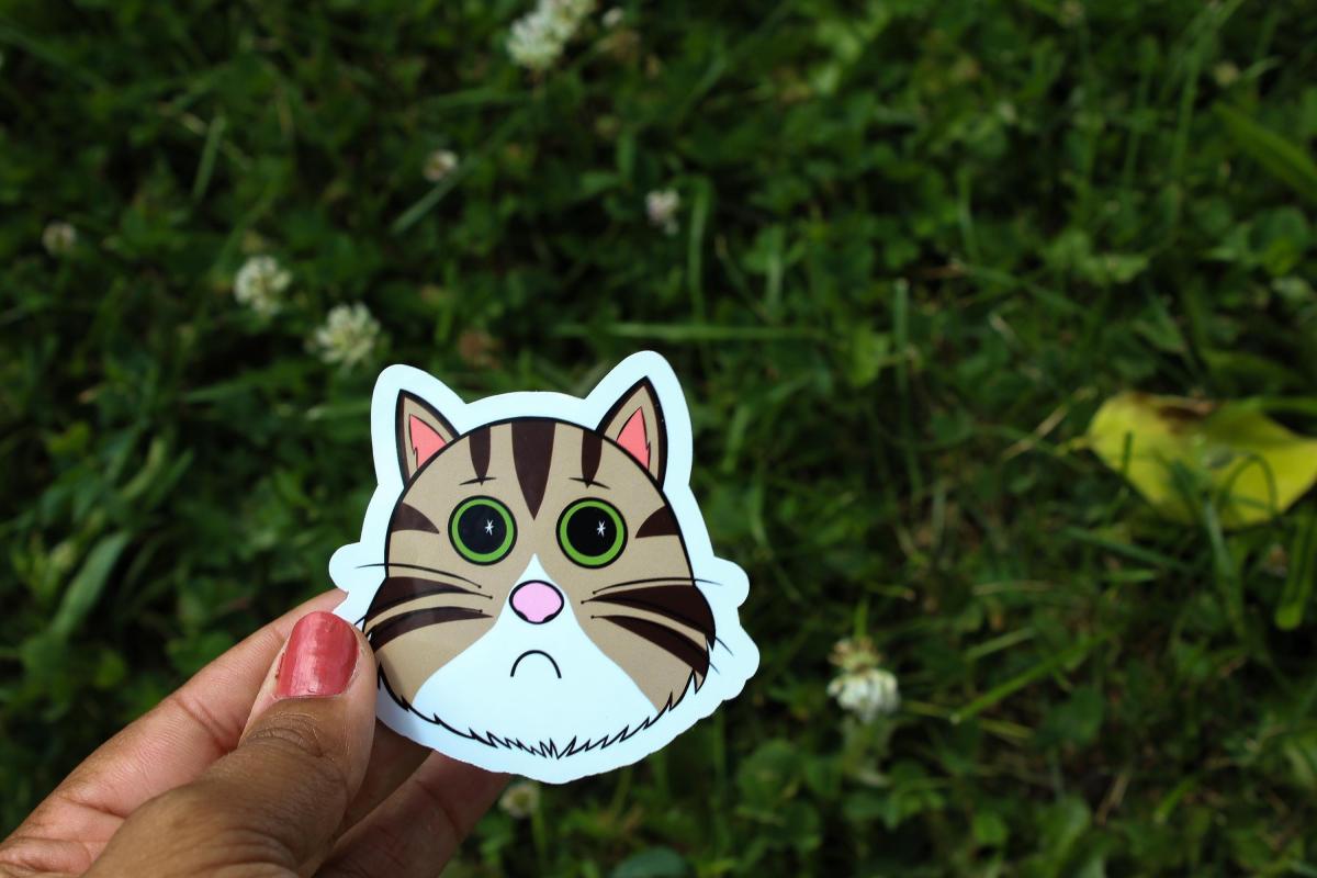 Sad Cat Sticker, Crying Cat Sticker, Cute Cat Meme Vinyl Sticker, Funny Kitty Decal, Waterproof Laptop Sticker, Cat Lover Gift picture