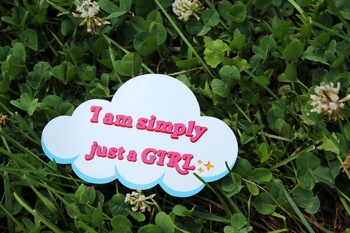 Just a Girl Vinyl Sticker | Cute Pink Aesthetic Sticker | Waterproof Cloud Decal | Coquette Sticker | Girly Laptop Sticker picture