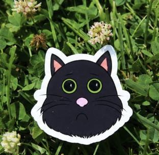 Cute Black Cat Sticker | Sad Kitty Vinyl Sticker | Cartoon Cat Decal | Waterproof Laptop Sticker | Cat Lover Gift | Cute Animal Sticker