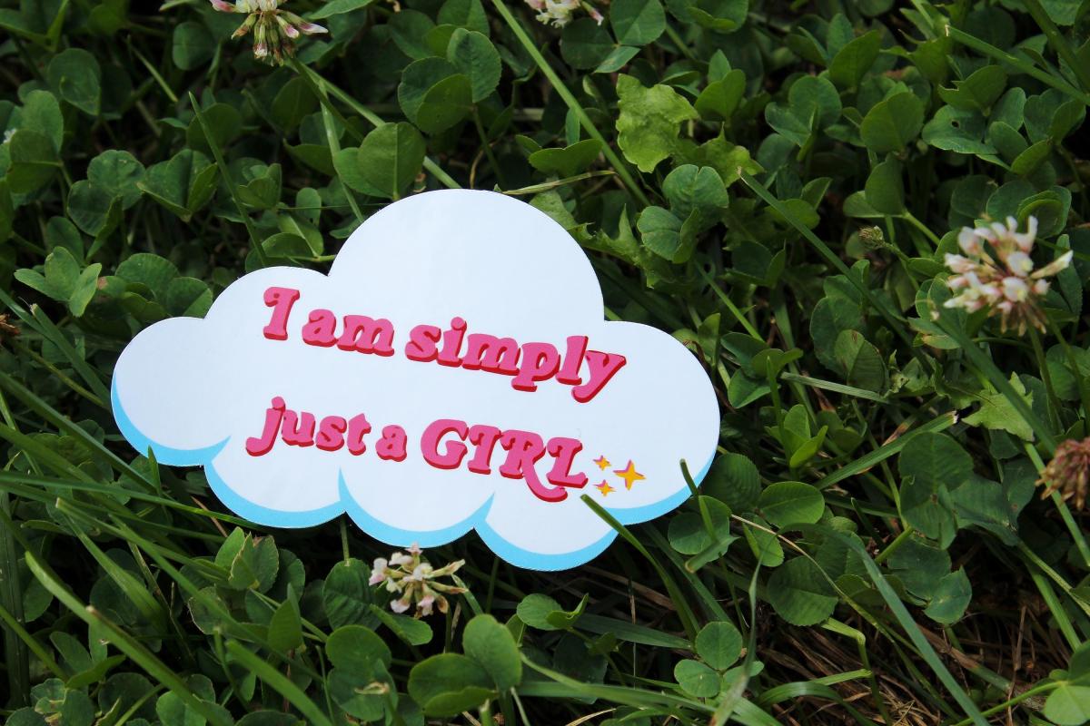 Just a Girl Vinyl Sticker | Cute Pink Aesthetic Sticker | Waterproof Cloud Decal | Coquette Sticker | Girly Laptop Sticker picture