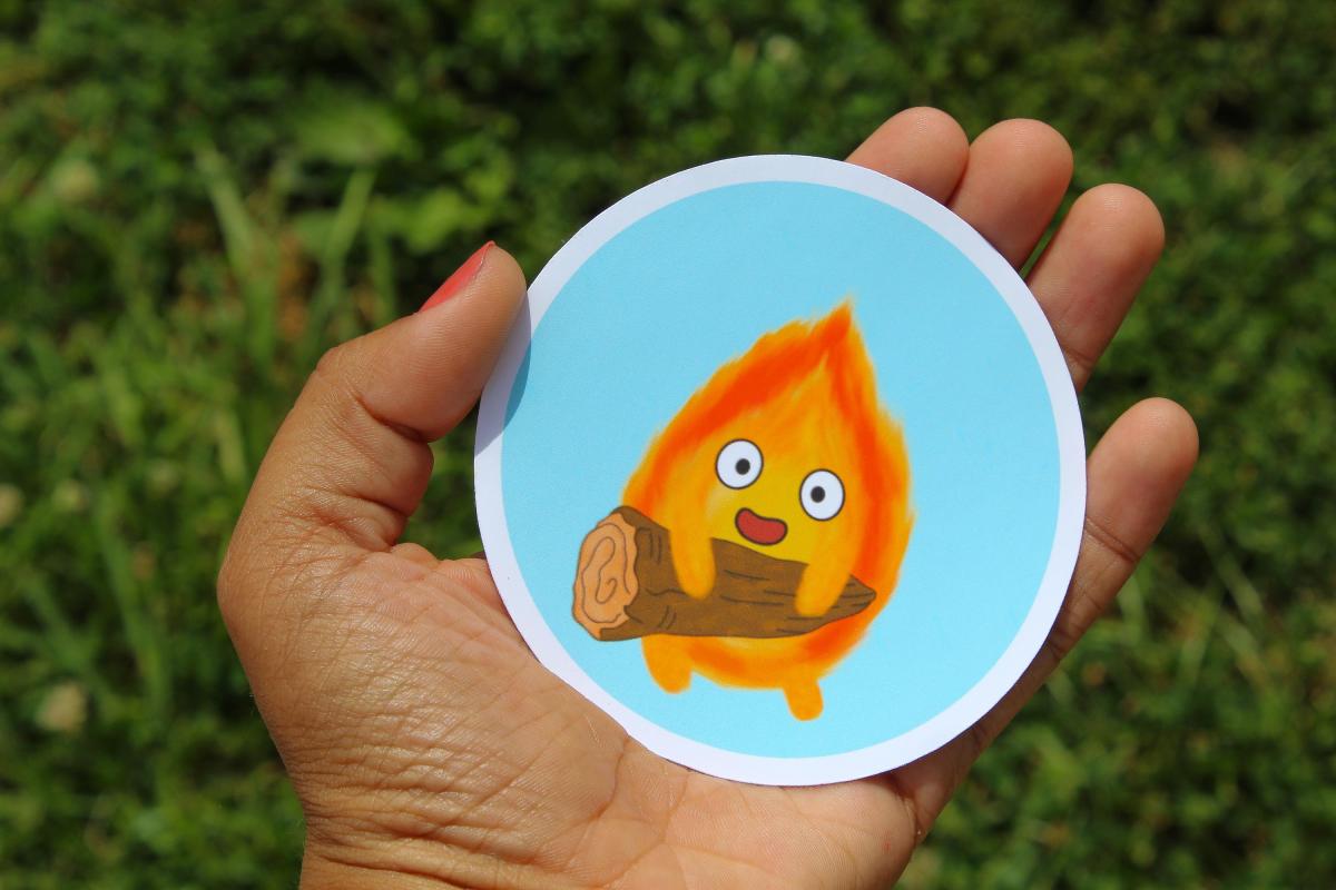 Cute Fire Spirit Vinyl Sticker, Kawaii Fire Character Decal, Waterproof Fantasy Sticker, Whimsical Character Art, Cute Vinyl Sticker Gift picture