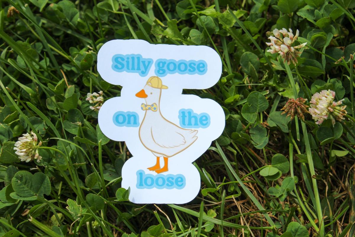 Silly Goose on the Loose Vinyl Sticker | Funny Goose Sticker | Cute Waterproof Decal | Goose Lover Gift | Whimsical Animal Sticker picture