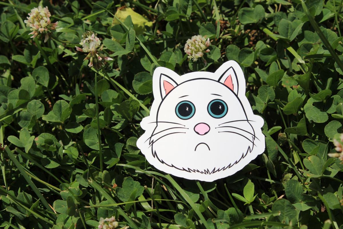 Cute White Cat Sticker | Sad Kitty Vinyl Sticker | Cartoon Cat Decal | Waterproof Laptop Sticker | Cat Lover Gift | Cute Animal Sticker picture