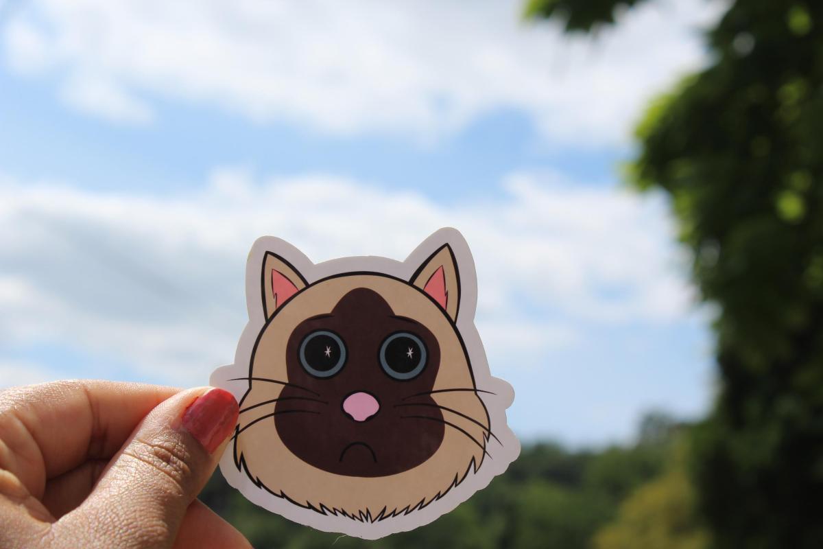 Cute Siamese Cat Sticker | Sad Kitty Vinyl Sticker | Cartoon Cat Decal | Waterproof Laptop Sticker | Cat Lover Gift | Cute Animal Sticker picture