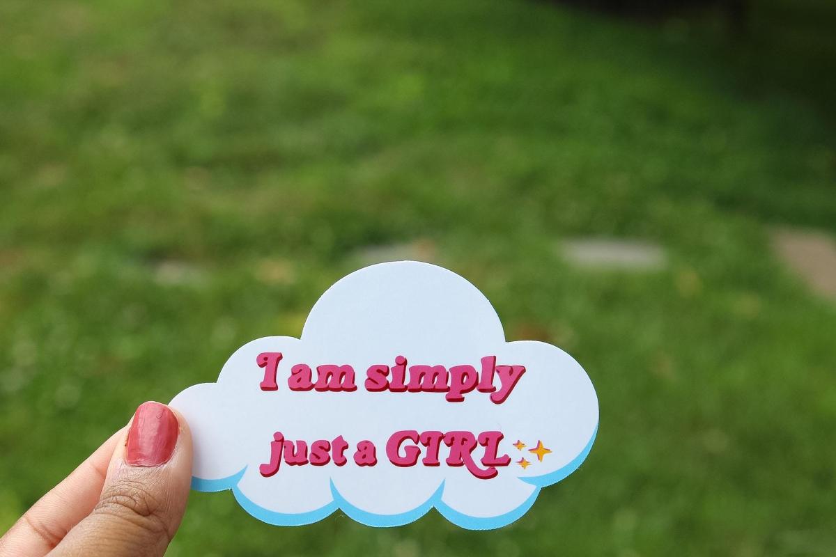 Just a Girl Vinyl Sticker | Cute Pink Aesthetic Sticker | Waterproof Cloud Decal | Coquette Sticker | Girly Laptop Sticker picture