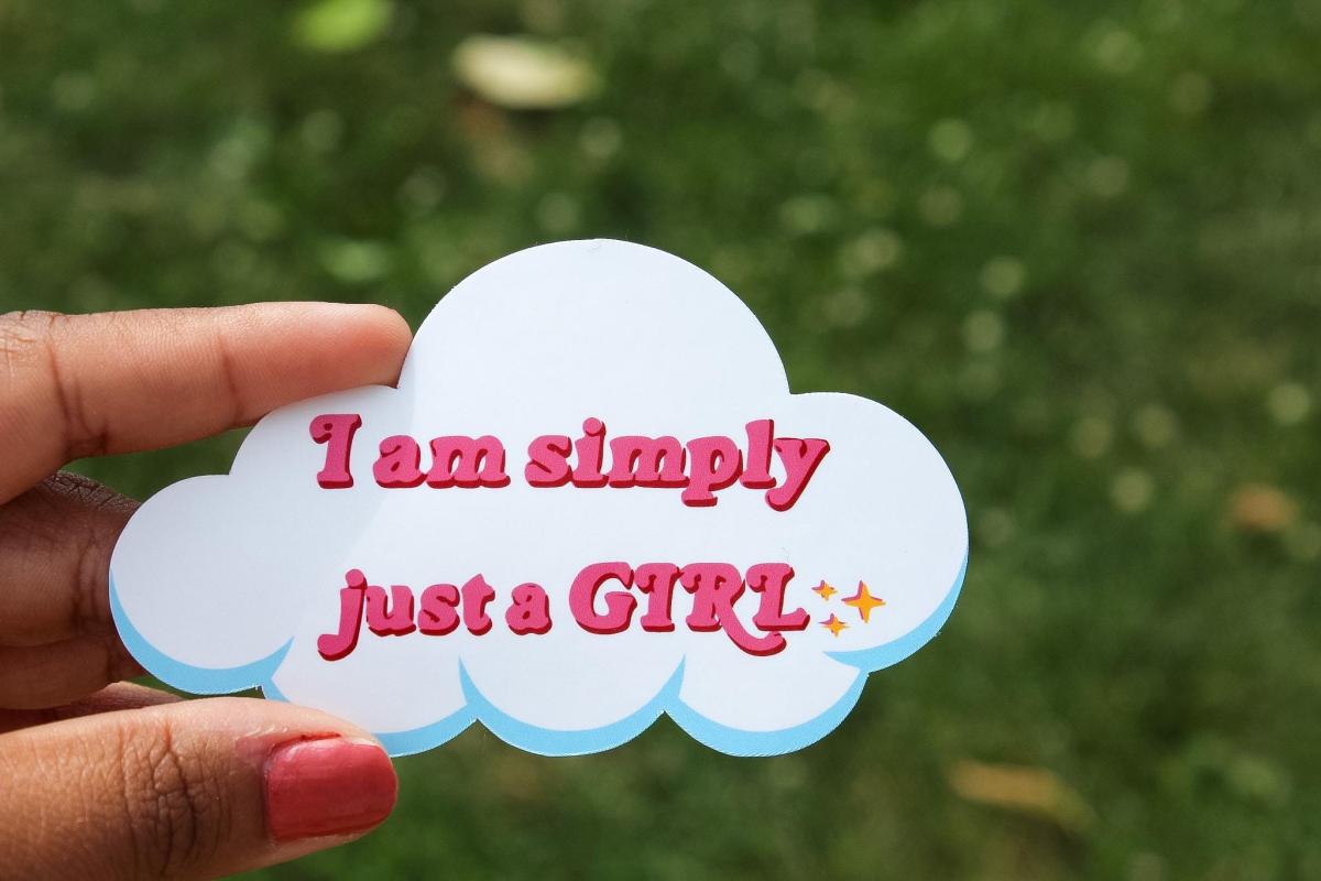 Just a Girl Vinyl Sticker | Cute Pink Aesthetic Sticker | Waterproof Cloud Decal | Coquette Sticker | Girly Laptop Sticker picture